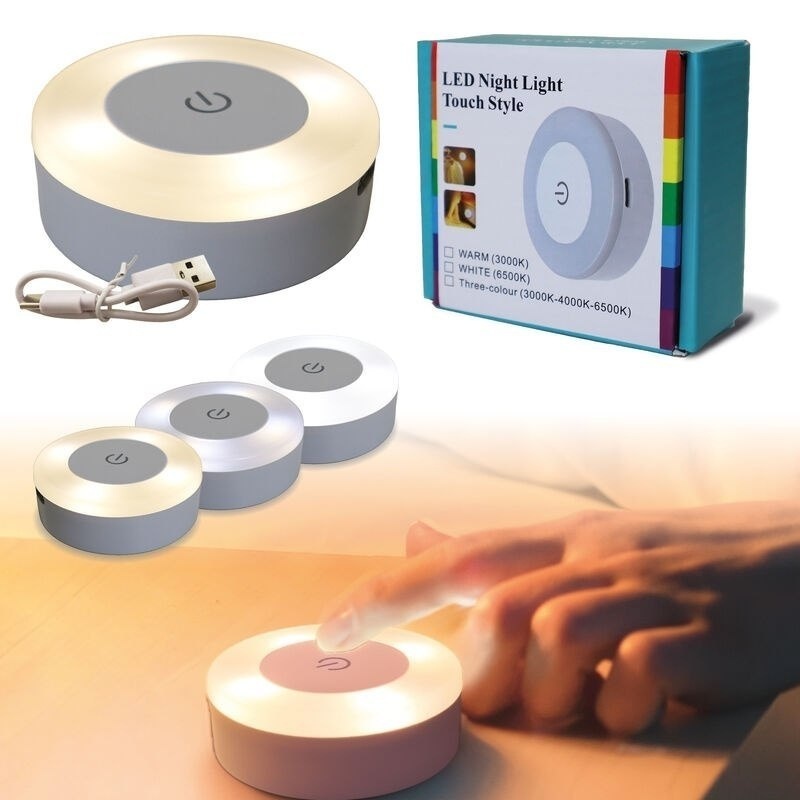 Sada 5x Noční LED Lampička Dotyková USB - 3 Barvy Světla, Samolepicí M20009